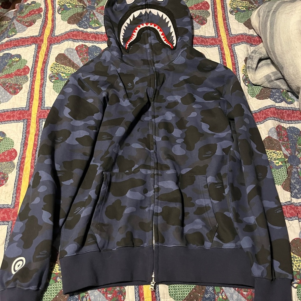 Bape Blue Camo Shark Full Zip Up Hoodie BRAND NEW